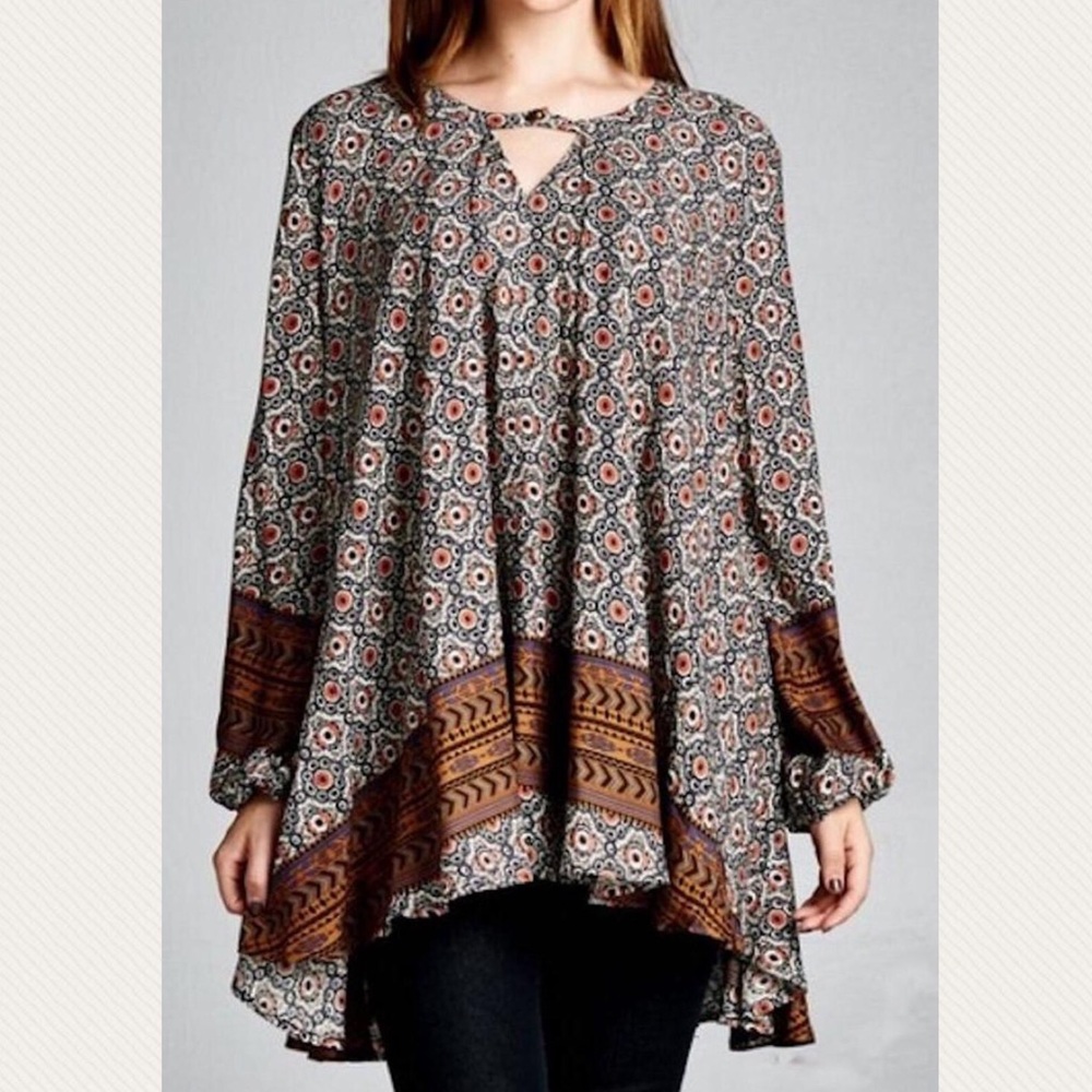 Green Border Print Tunic